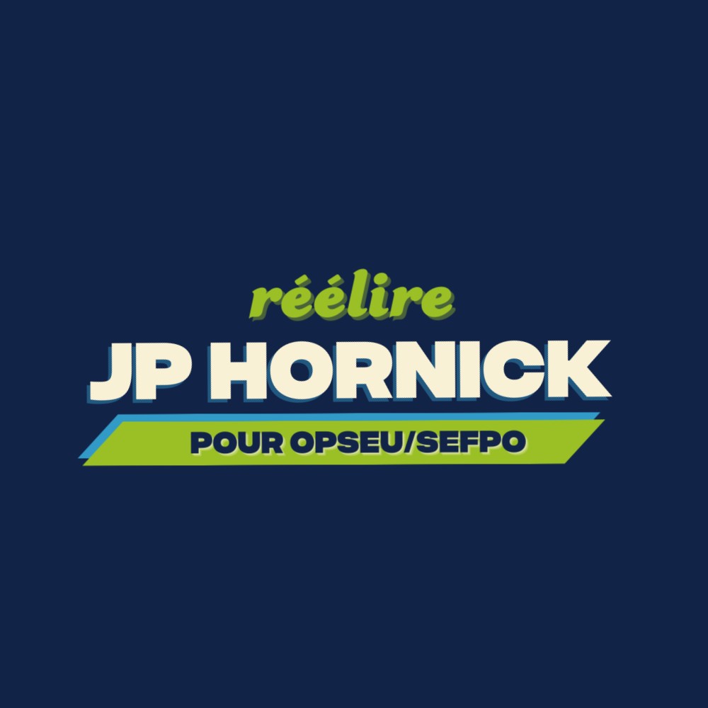 Image carrée téléchargeable sur fond bleu foncé, comportant le logo de la campagne pour la réélection de J. P. Hornick à Op Sue Sef Po